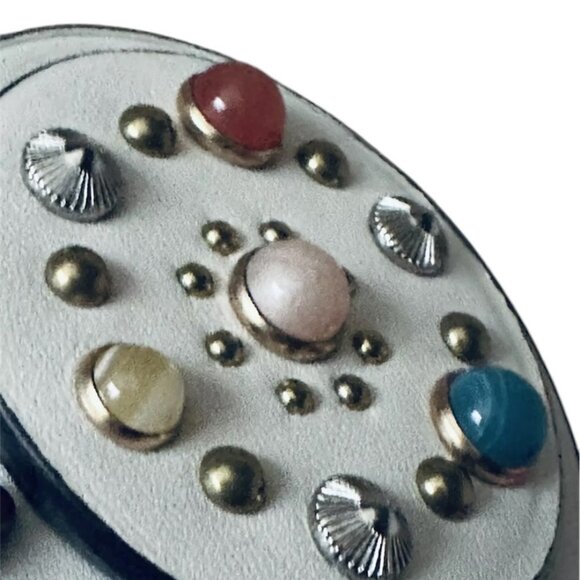 Coach Multi Colored Stones w/ Feather Round Bag Charm Key Fob HTF - Picture 3 of 6